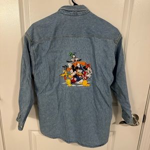Vintage Disney Mickey & Friends Embroidered Denim Button Down Shirt - Size L